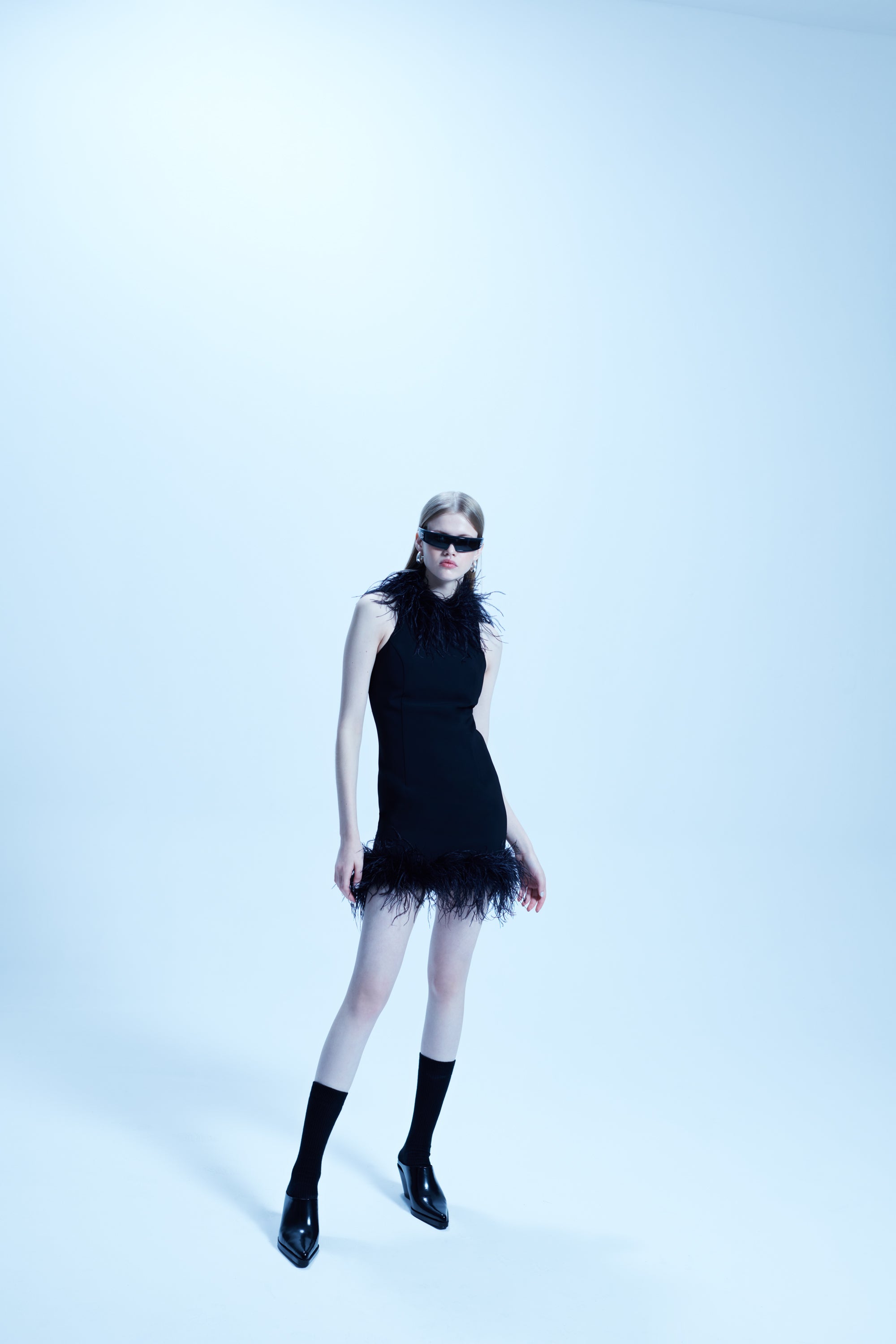 PURI - FEATHER TRIMMED HALTER NECK MINI DRESS