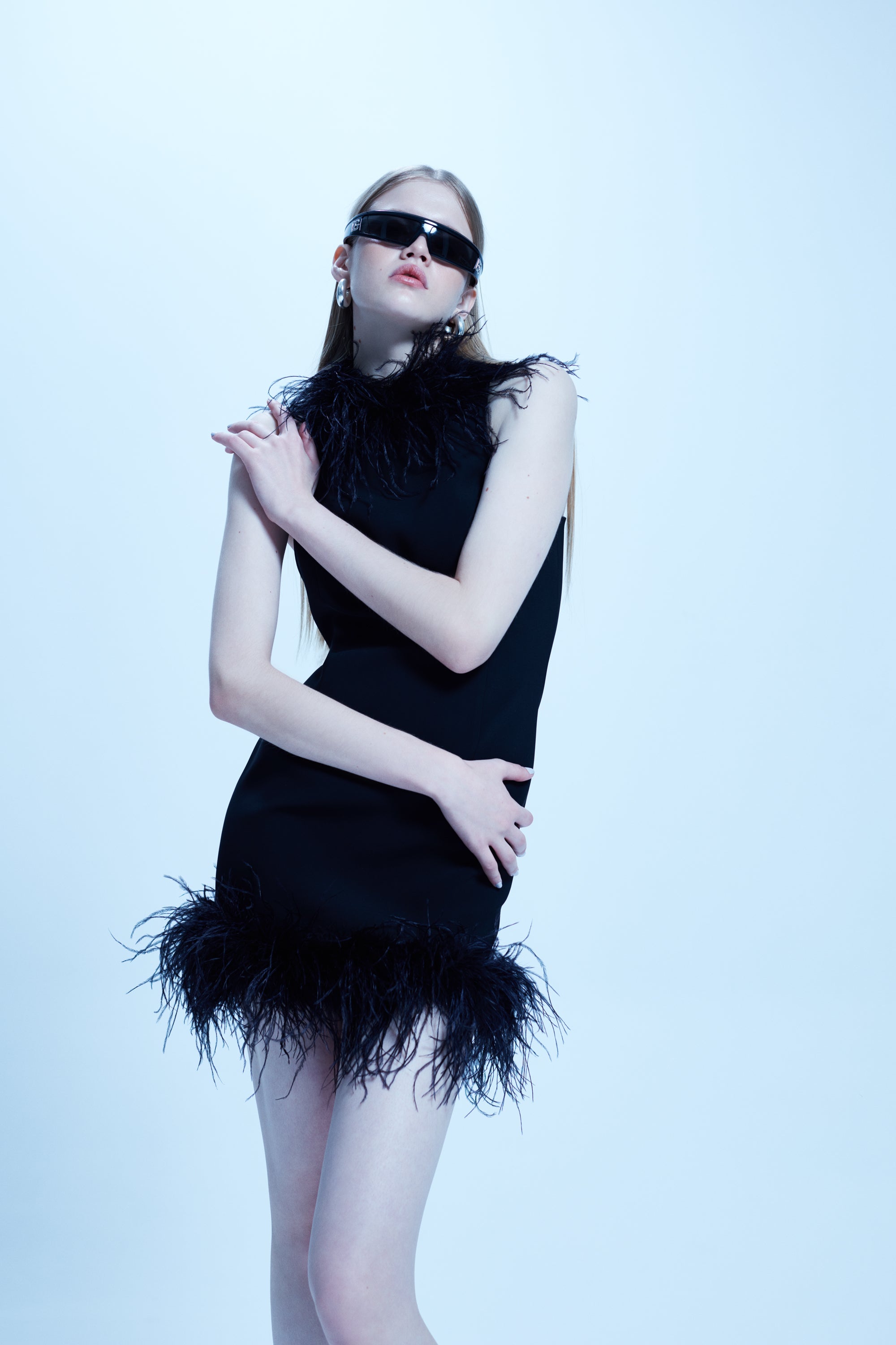 PURI - FEATHER TRIMMED HALTER NECK MINI DRESS