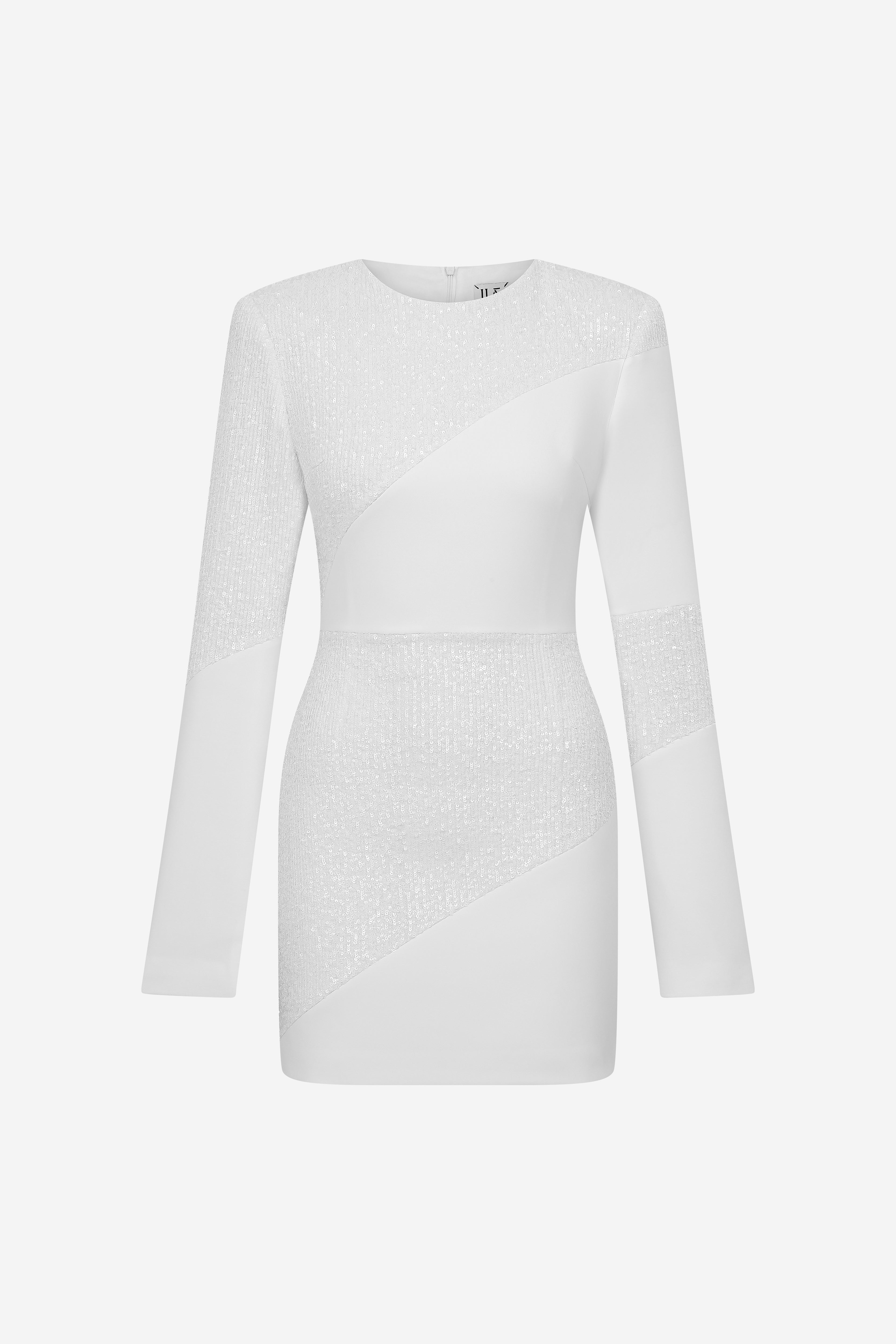 SOLAR-LONG SLEEVE MINI DRESS WITH SEQUIN DETAILS