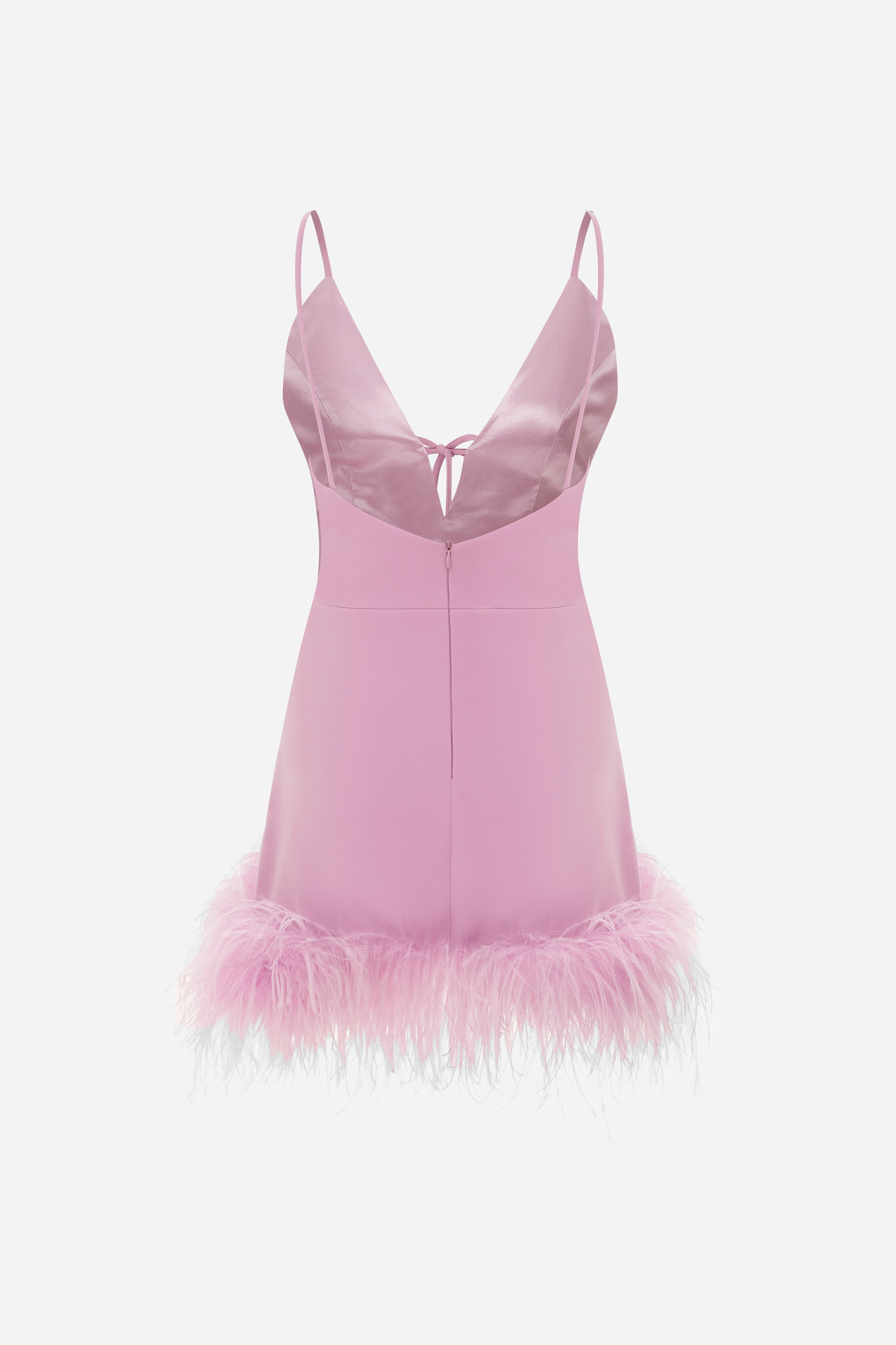TULIP - V Neck mini dress with feather trim