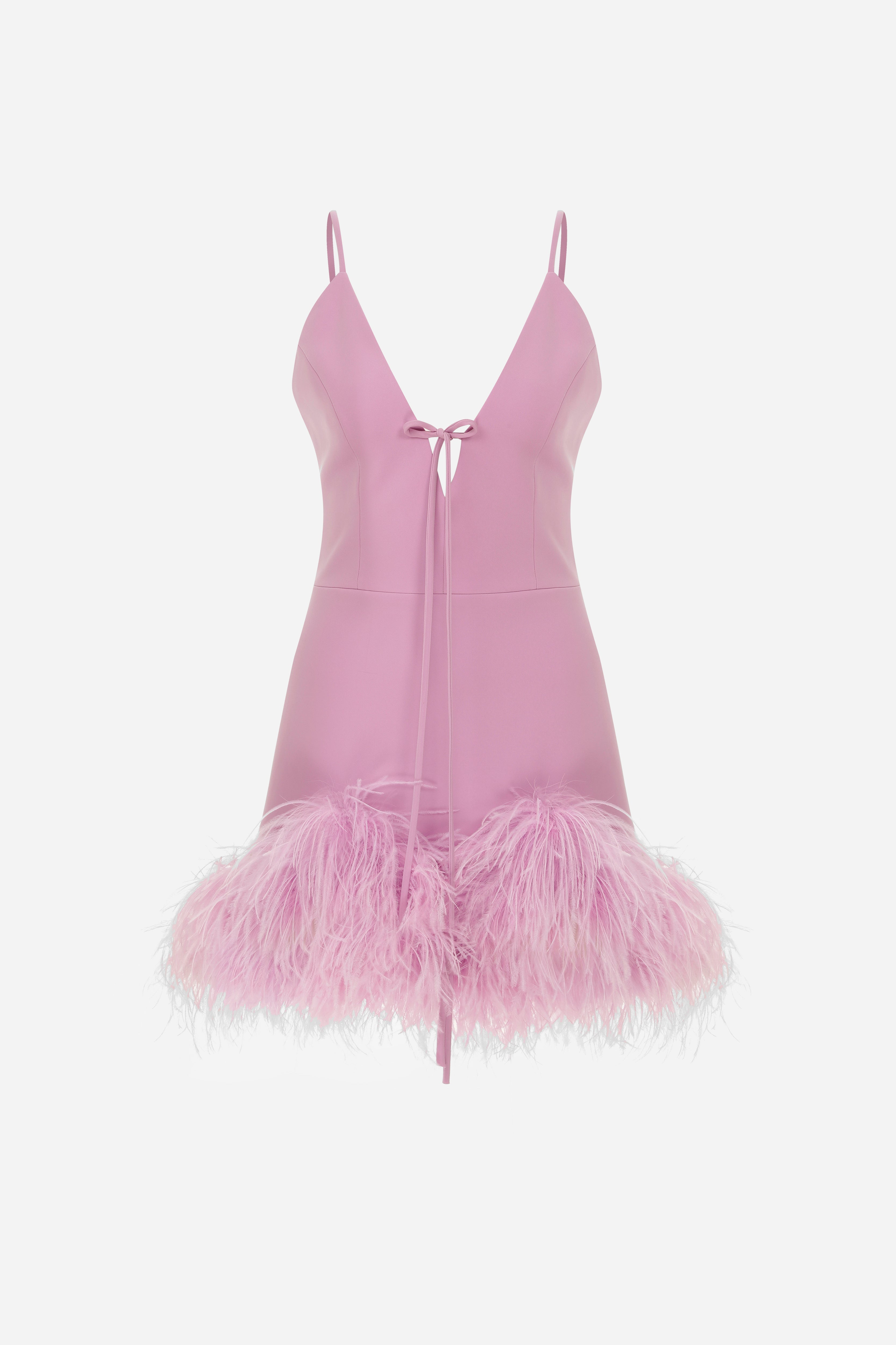 TULIP - V Neck mini dress with feather trim