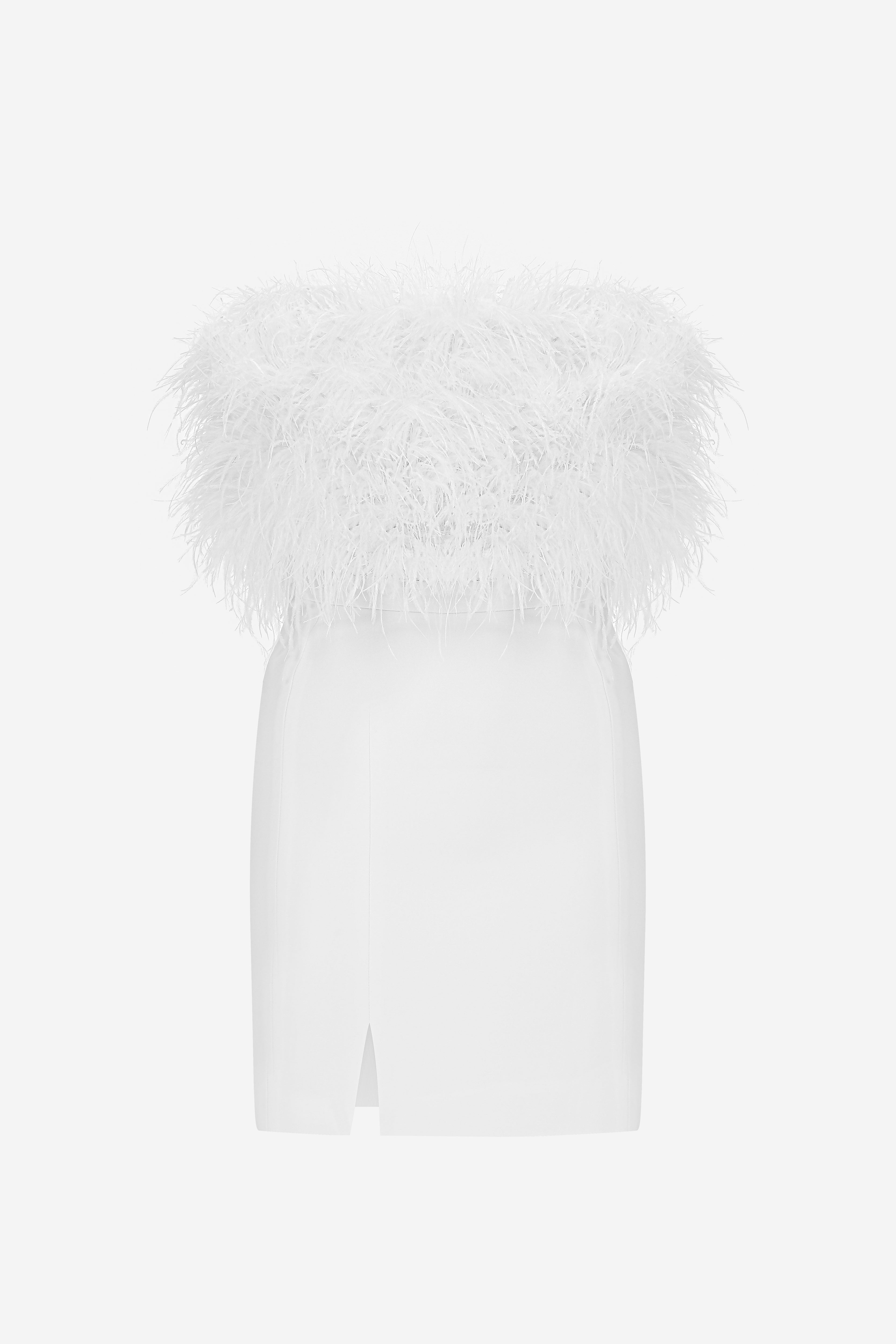 UNISON-MINI SLIT DRESS WITH OSTRICH FEATHERS