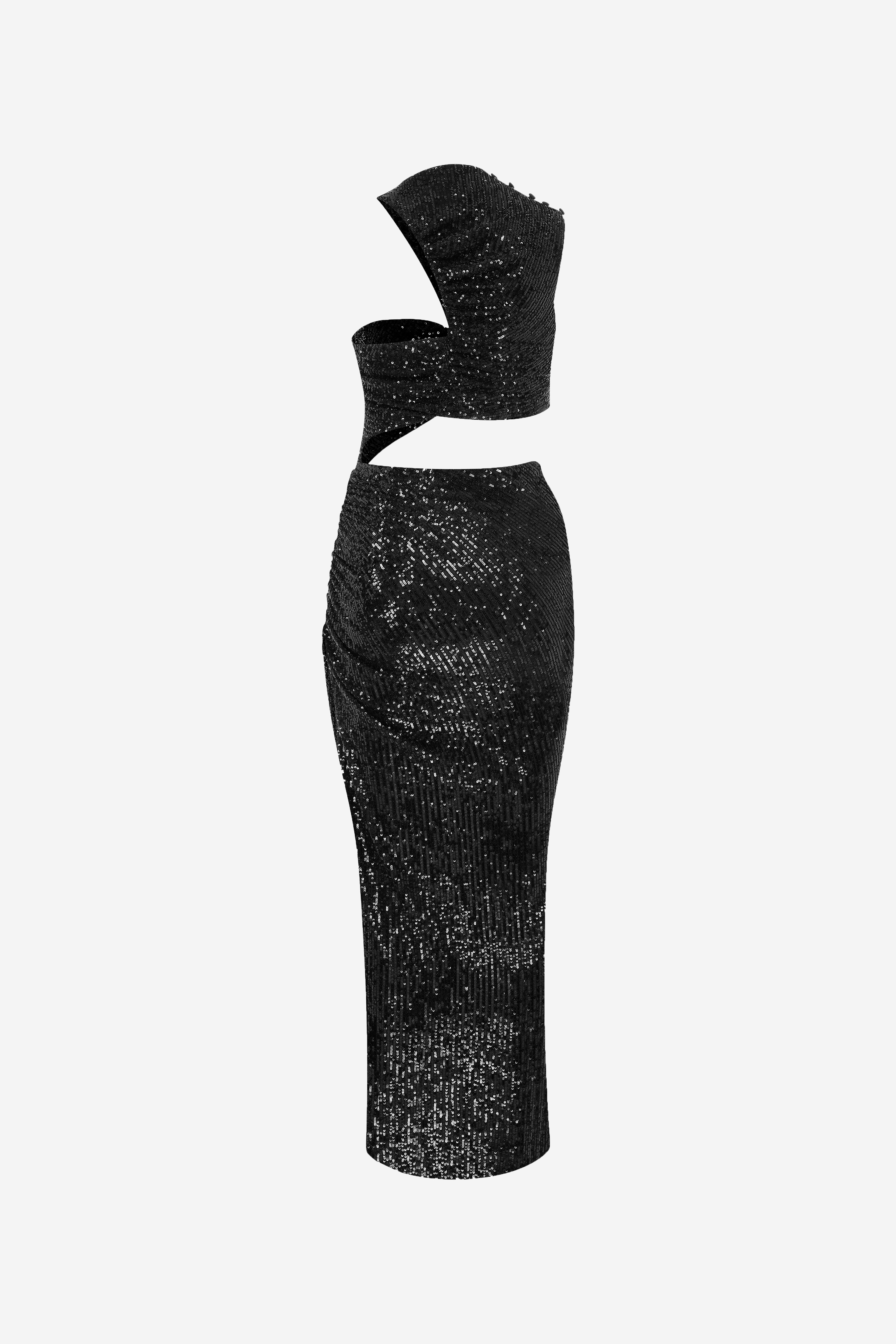 BLAIR-SEQUIN DRESS WITH SIDE SLIT in Black
