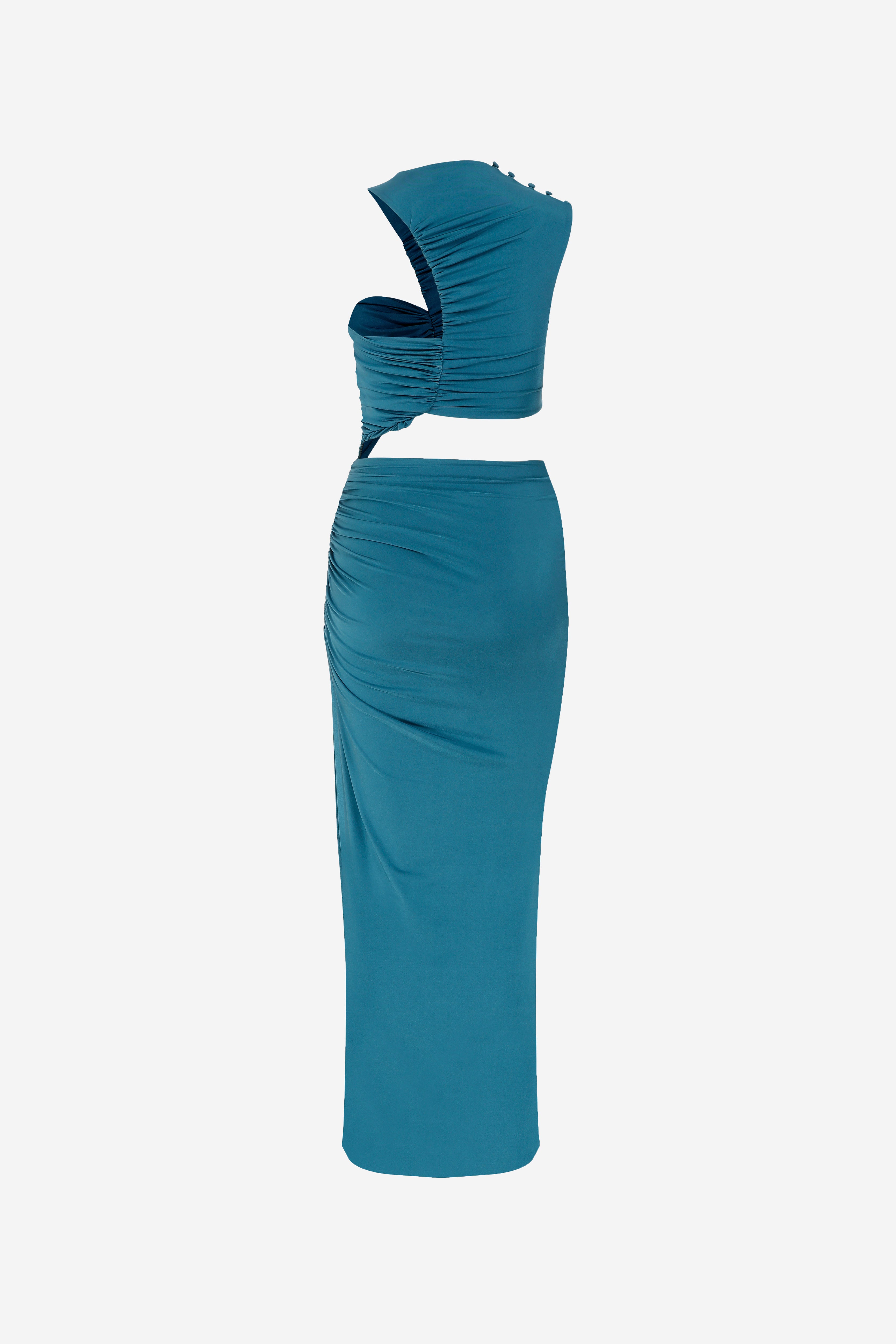 BLAIR - JERSEY DRESS WITH SIDE SLIT in Petrol