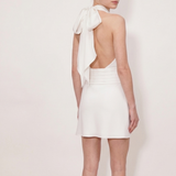 Viona-Draped High Neck Bias Cut Satin Mini Dress