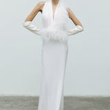 Talia - V-Neck Feathered Maxi Dress