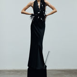 Carey - V-Neck Feathered Maxi Dress