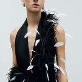 Carey - V-Neck Feathered Maxi Dress