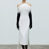 Bex - Triangle Neck Feathered Midi Dress