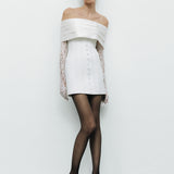 Solene - Lace Mini Dress With Silk Tuxedo Collar