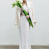 Zoya - Triangle Neck Satin Maxi Dress With Sequin Trim