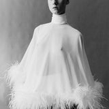 Dee - Neck-Tie Feather-Detail Short Cape