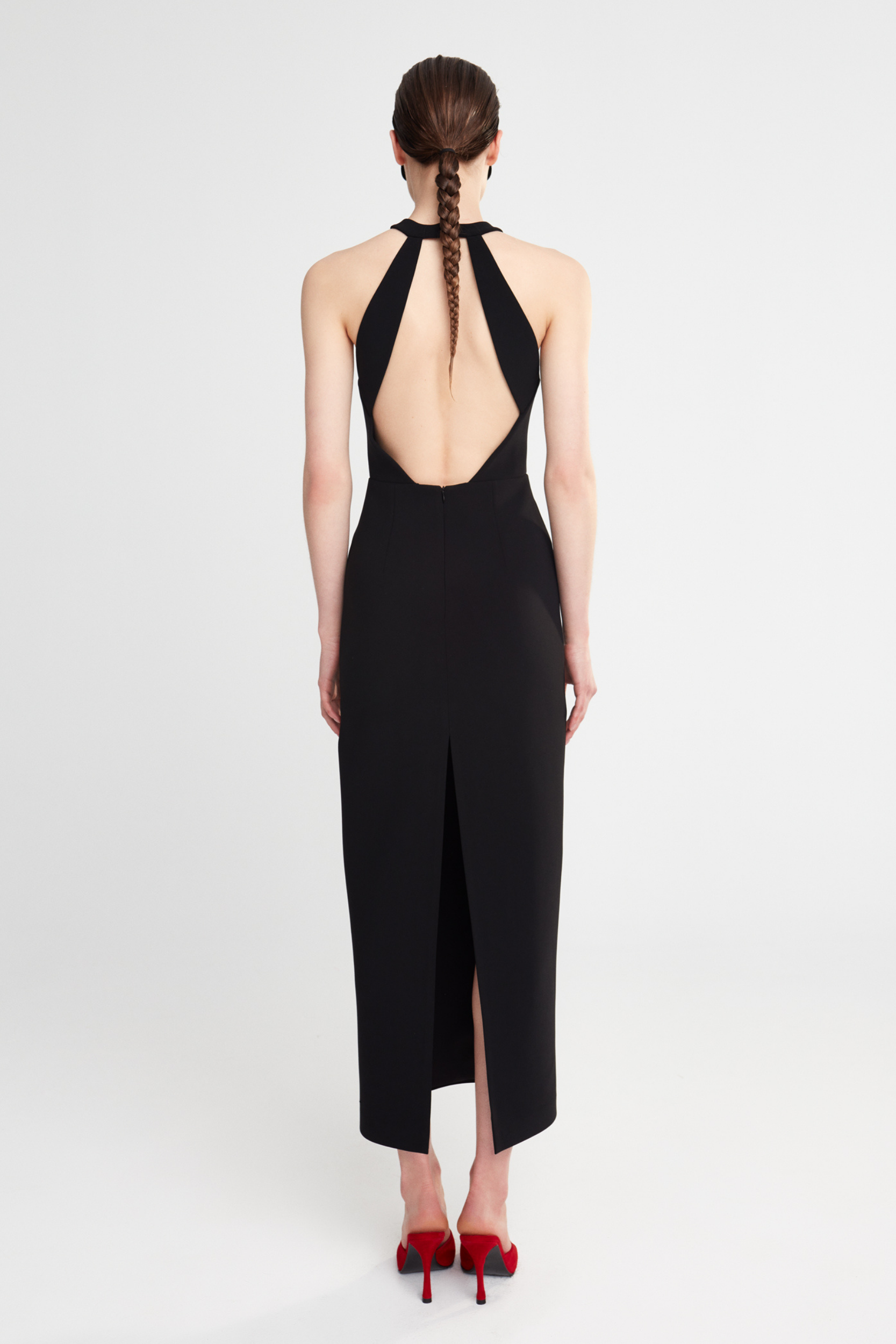 EVA - CROSSOVER NECK DRESS WITH OPEN BACK