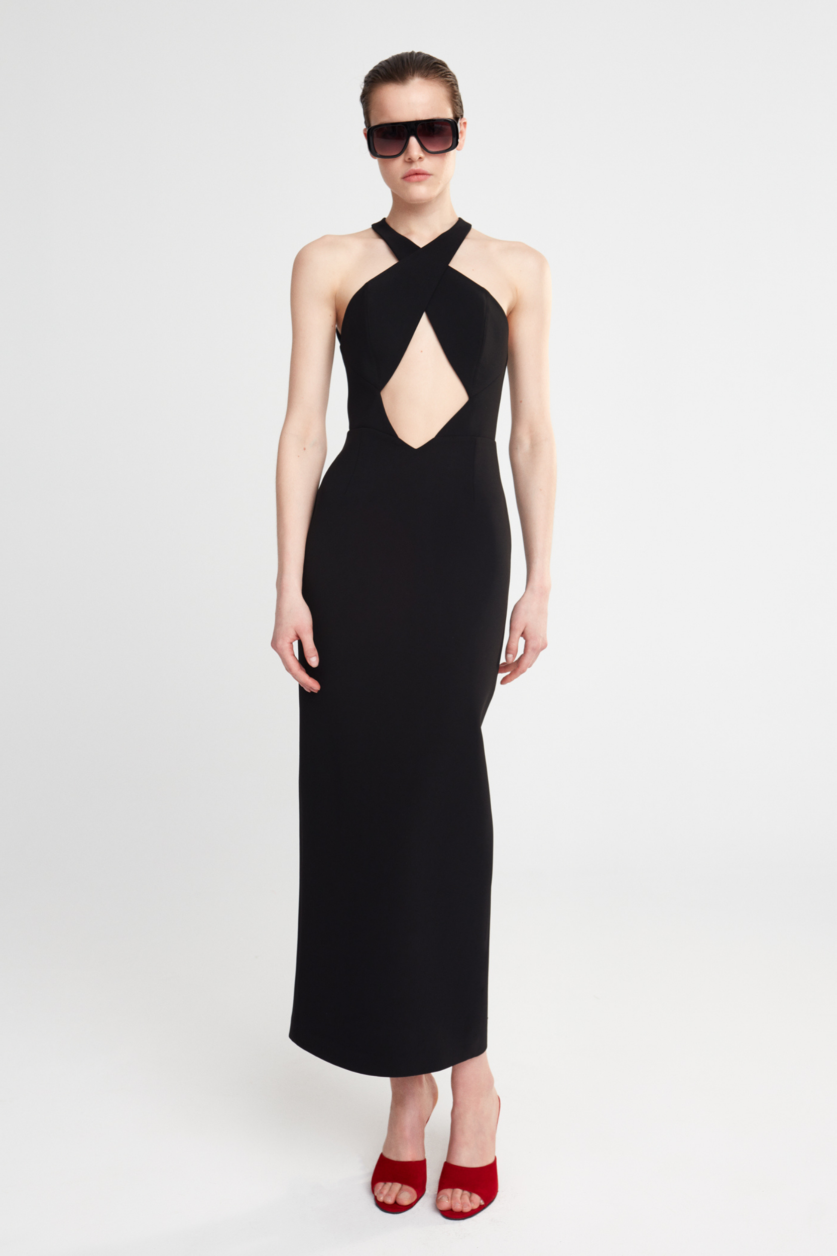 EVA - CROSSOVER NECK DRESS WITH OPEN BACK