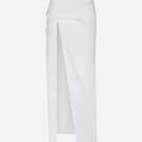 Aditi-Linen Midi Skirt With Twist in White