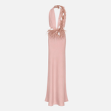Carey-V-Neck Feathered Maxi Dress in Blush Pink