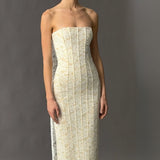 Miles-Strapless Lace Midi Dress With Back Train Detail