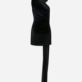 Cecile - One Shoulder Velvet Dress with Shawl Detail