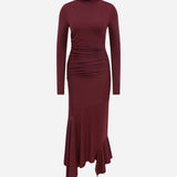 Cecily - Turtle Neck Long Sleeve Jersey Midi Dress