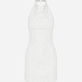 Chiara - Draped High Neck Mini Dress With Sequin Patch