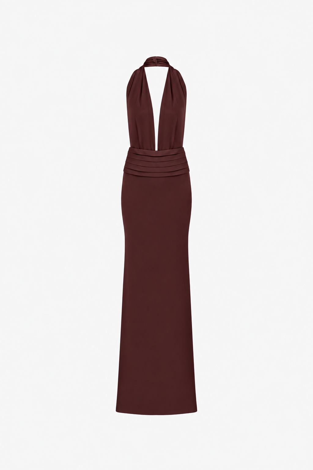 Tina-V-Neck Satin Dress With Tuxedo Belt Detail in Burgundy