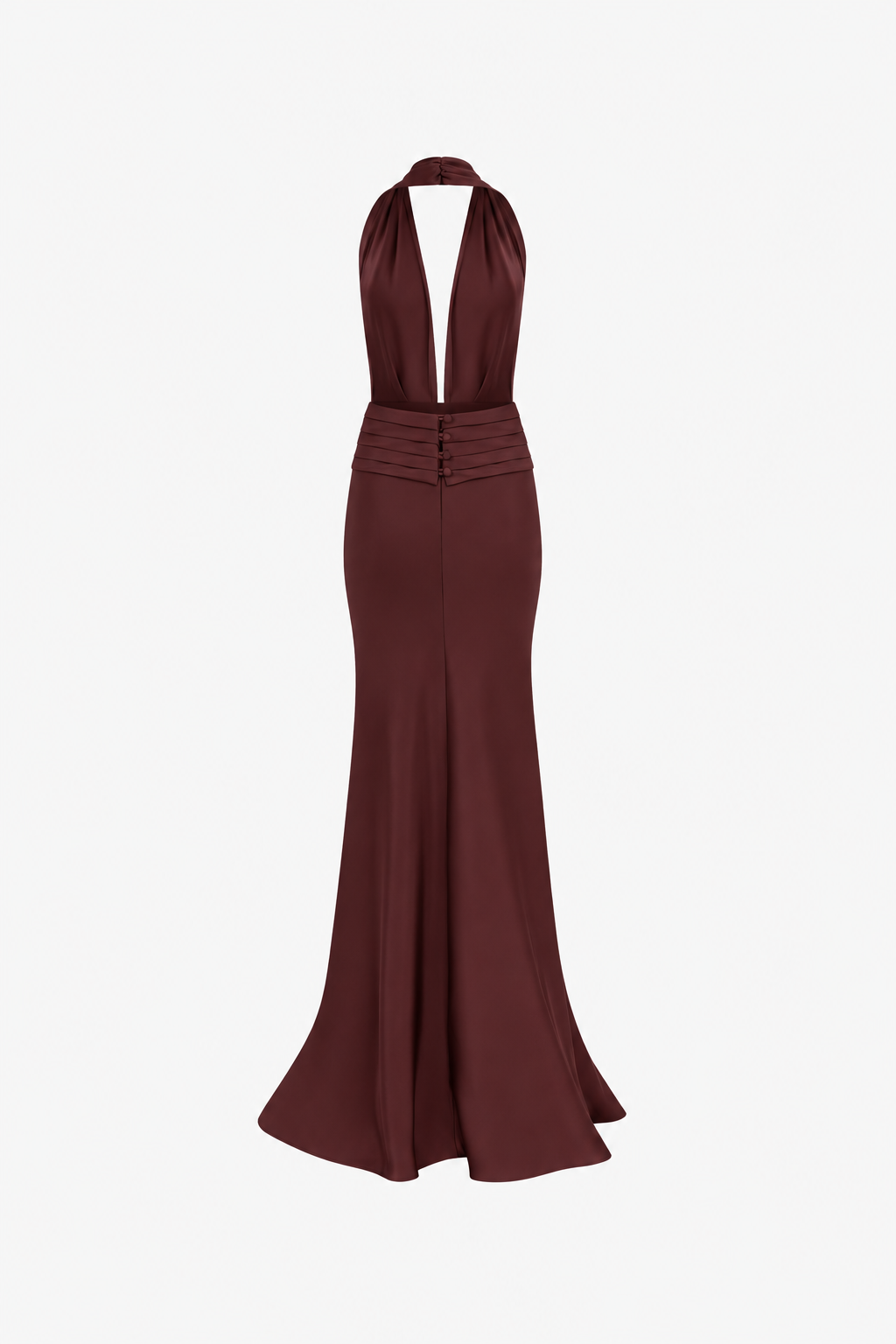 Tina-V-Neck Satin Dress With Tuxedo Belt Detail in Burgundy