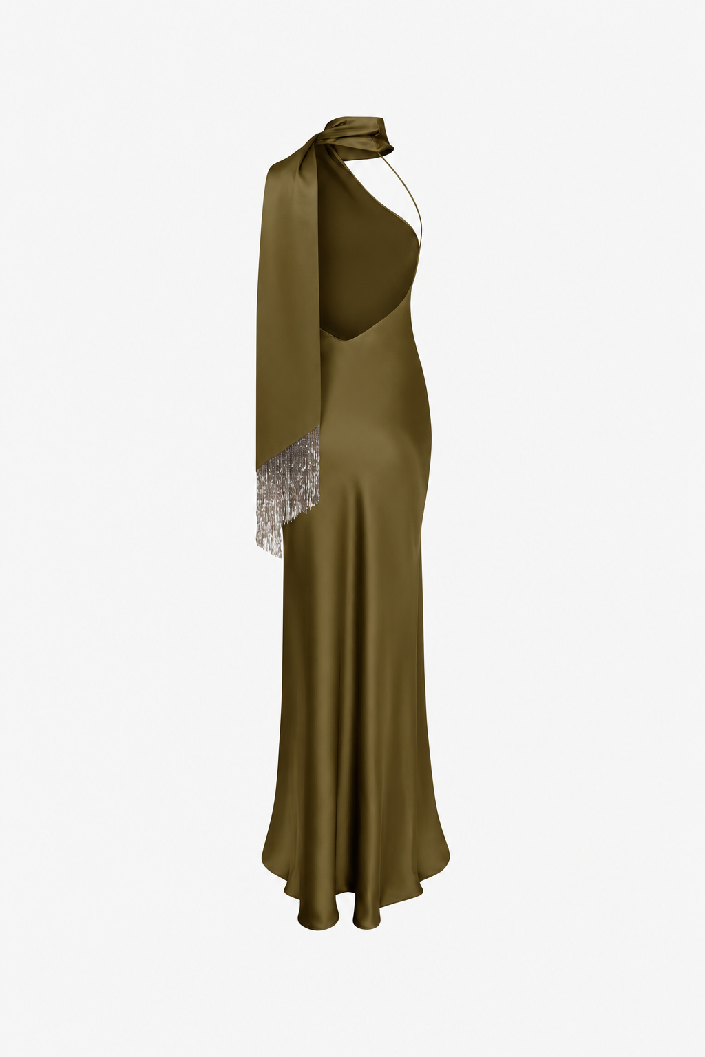 Brice-One Shoulder Satin Maxi Dress in Khaki
