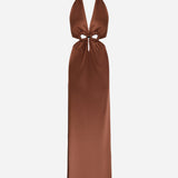 Dory - V Neck Satin Dress With Handmade Accessories