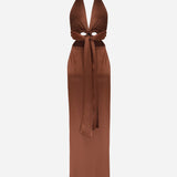 Dory - V Neck Satin Dress With Handmade Accessories