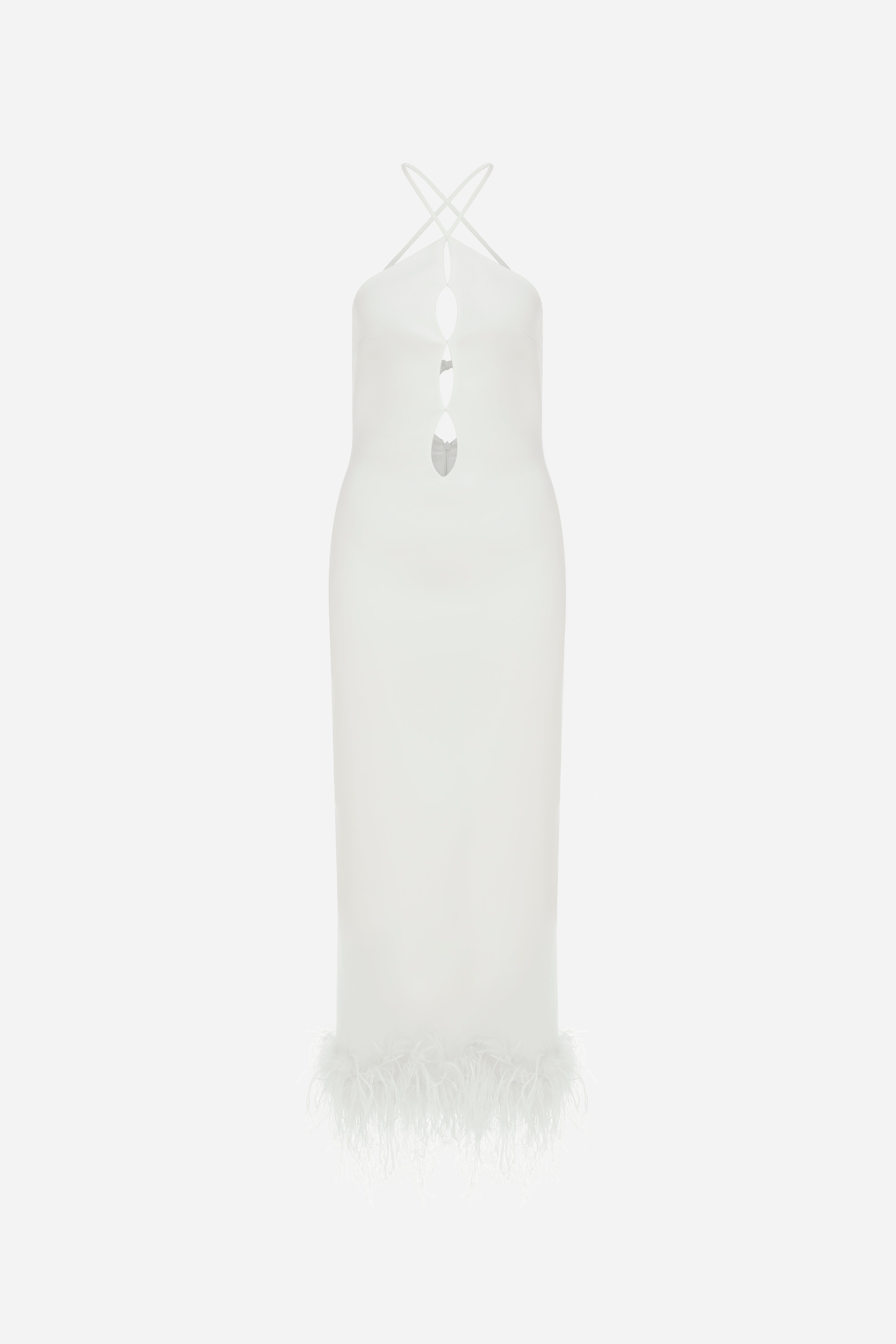 Gisele -  Midi Feather Dress With Cut Out Details On Front