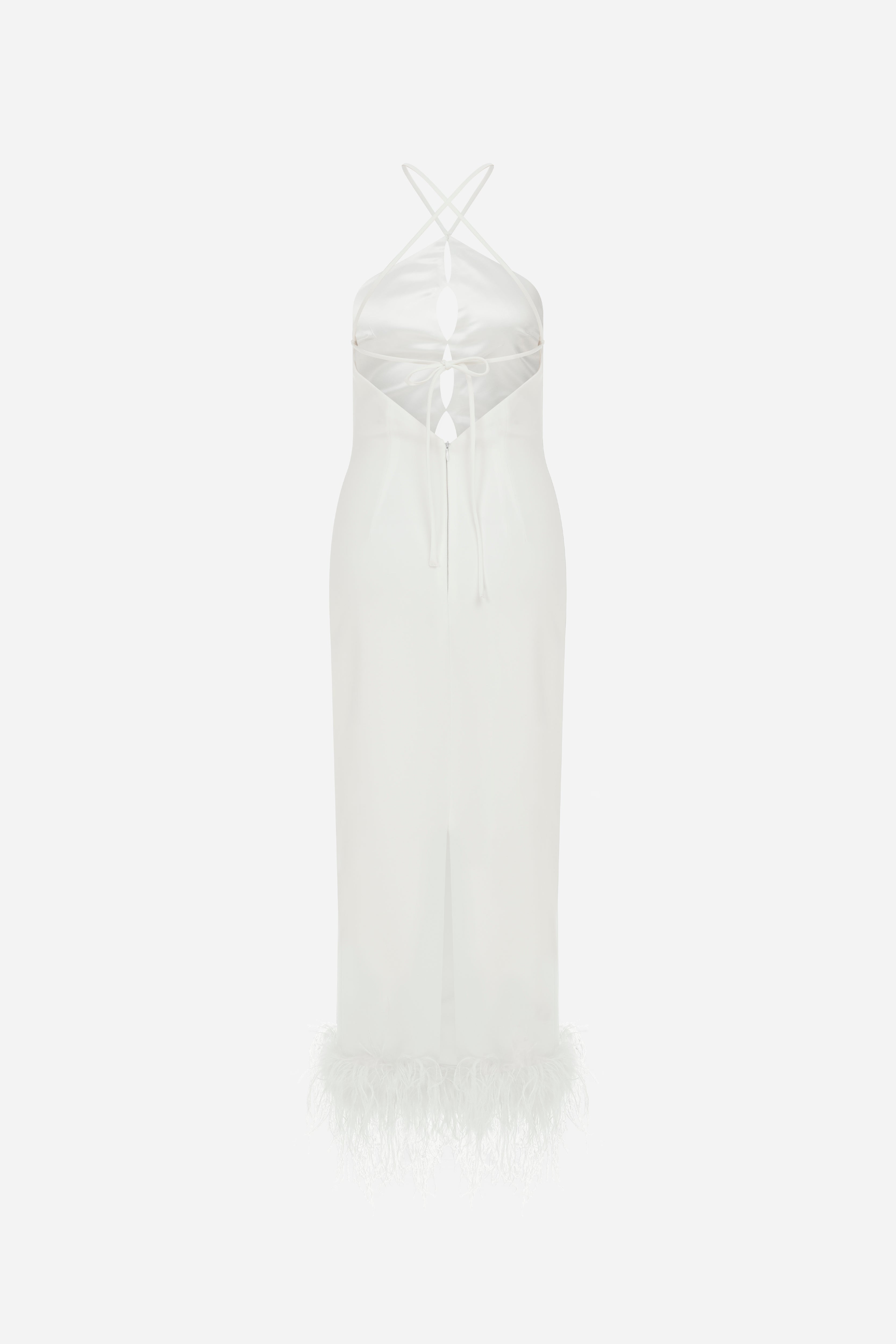 Gisele -  Midi Feather Dress With Cut Out Details On Front