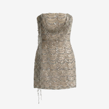 Skye-Strapless Lace Dress With Hand-Beaded Appliqué Detail