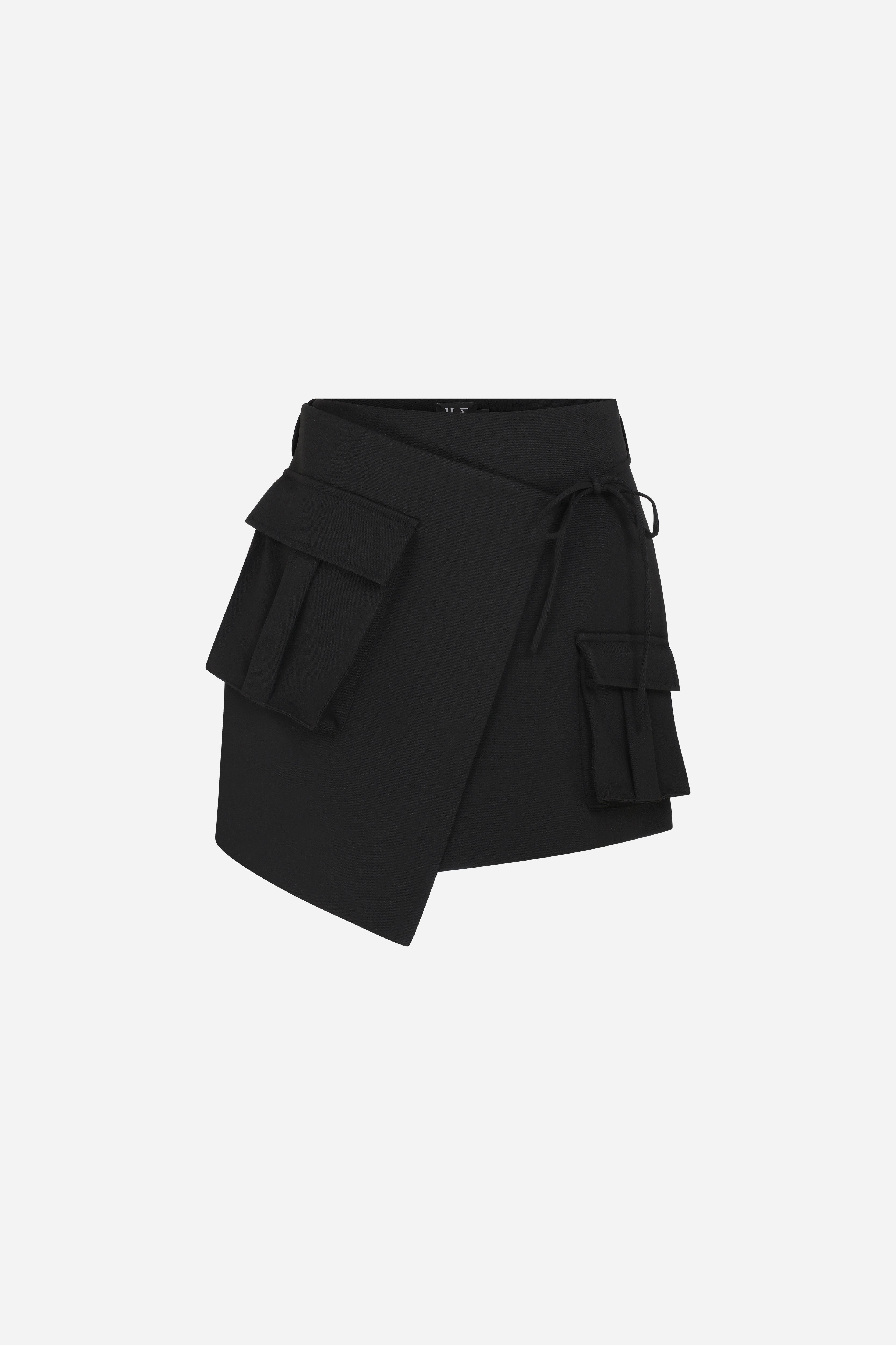 KELLY - WRAPPED MINI SKIRT WITH CARGO POCKETS in Black