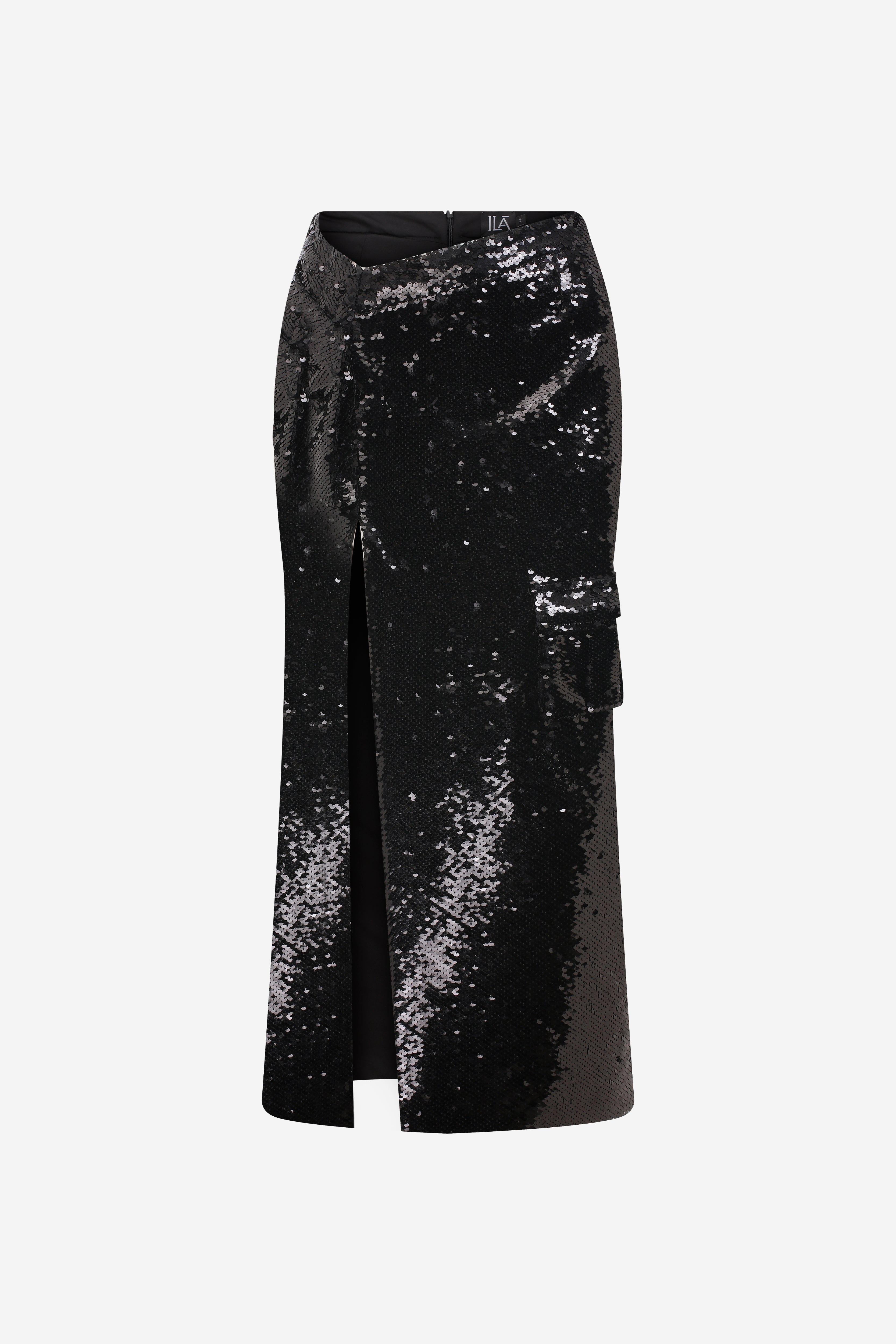 KELLY - SEQUIN MIDI SKIRT WITH CARGO POCKETS