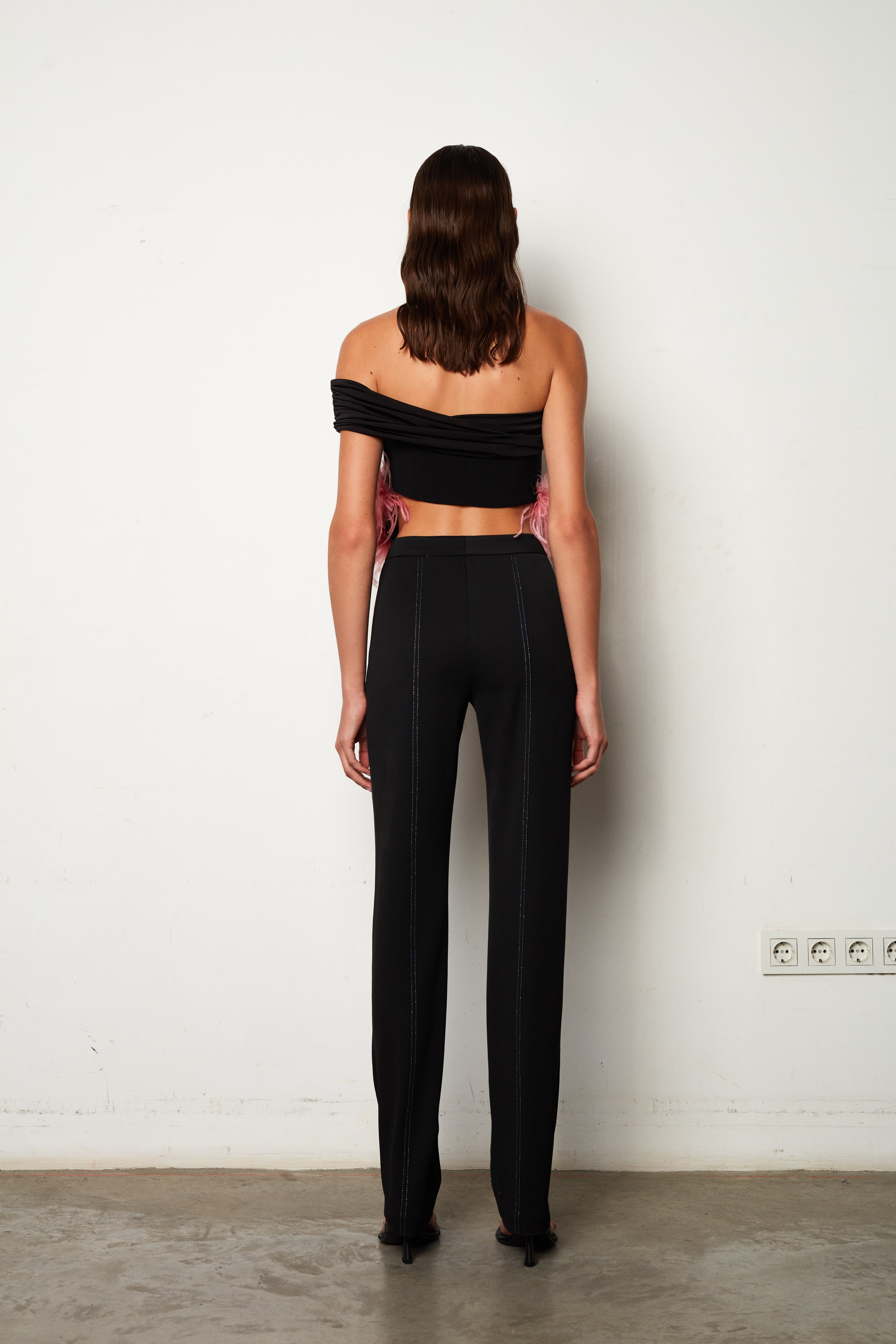 Lea - Trousers With Colorful Stitches Black