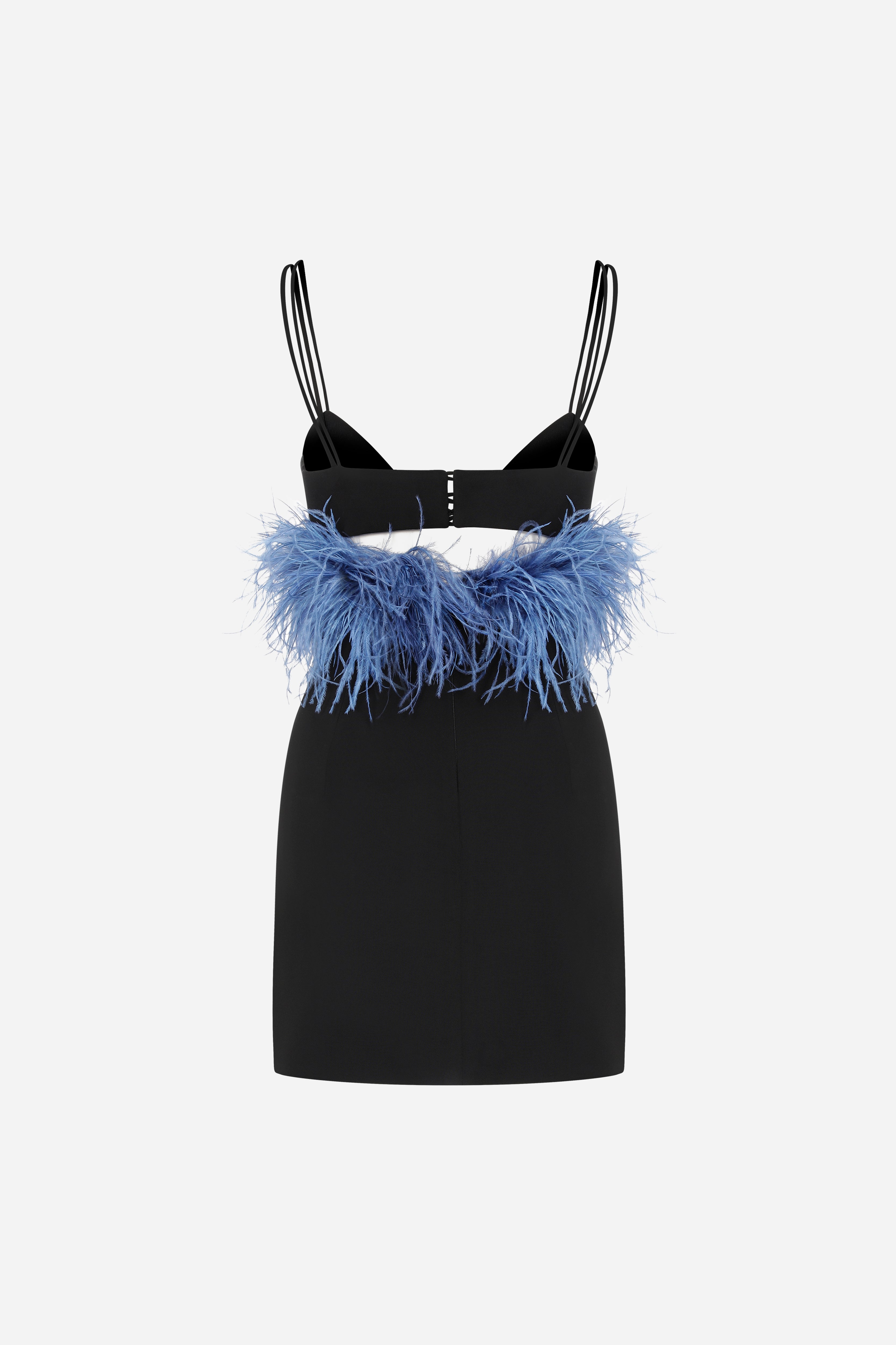 Chara- Double Strap Mini Dress With Feather Embellisment