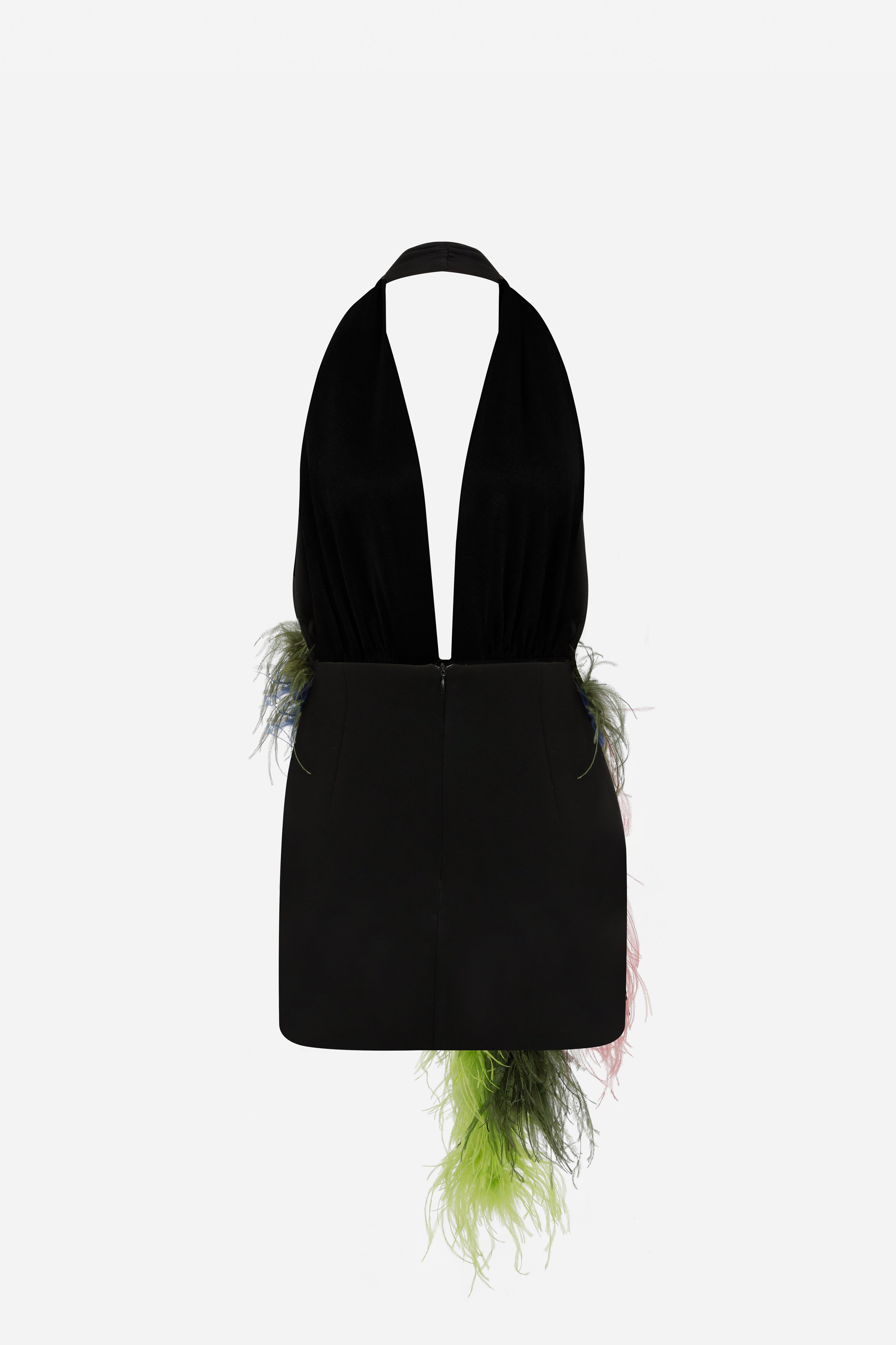 Flora - Deep V Neck Feather Embellished Mini Dress