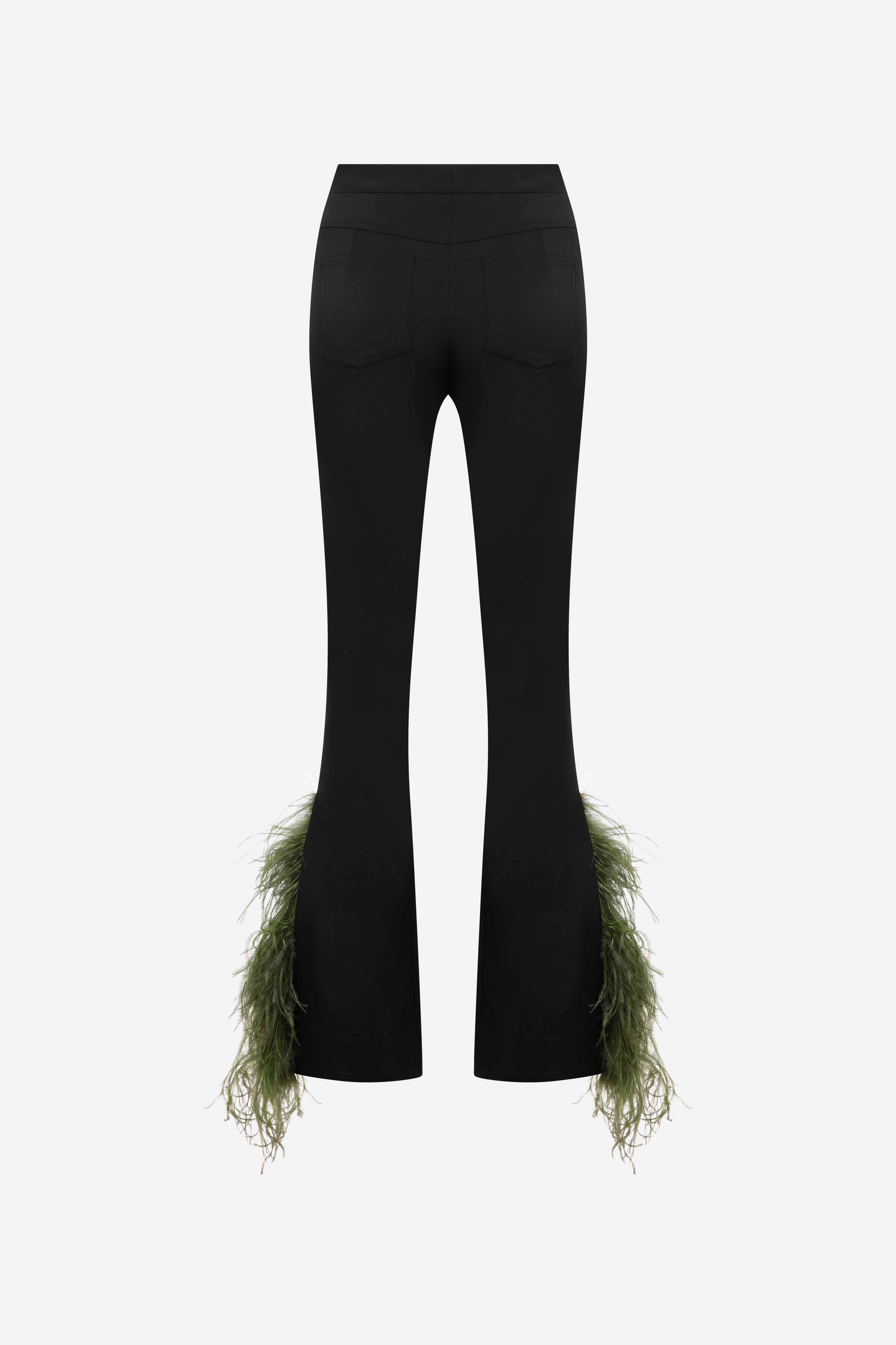 Ruth - Trousers With Split Hems And Vertical Feather Embellishment