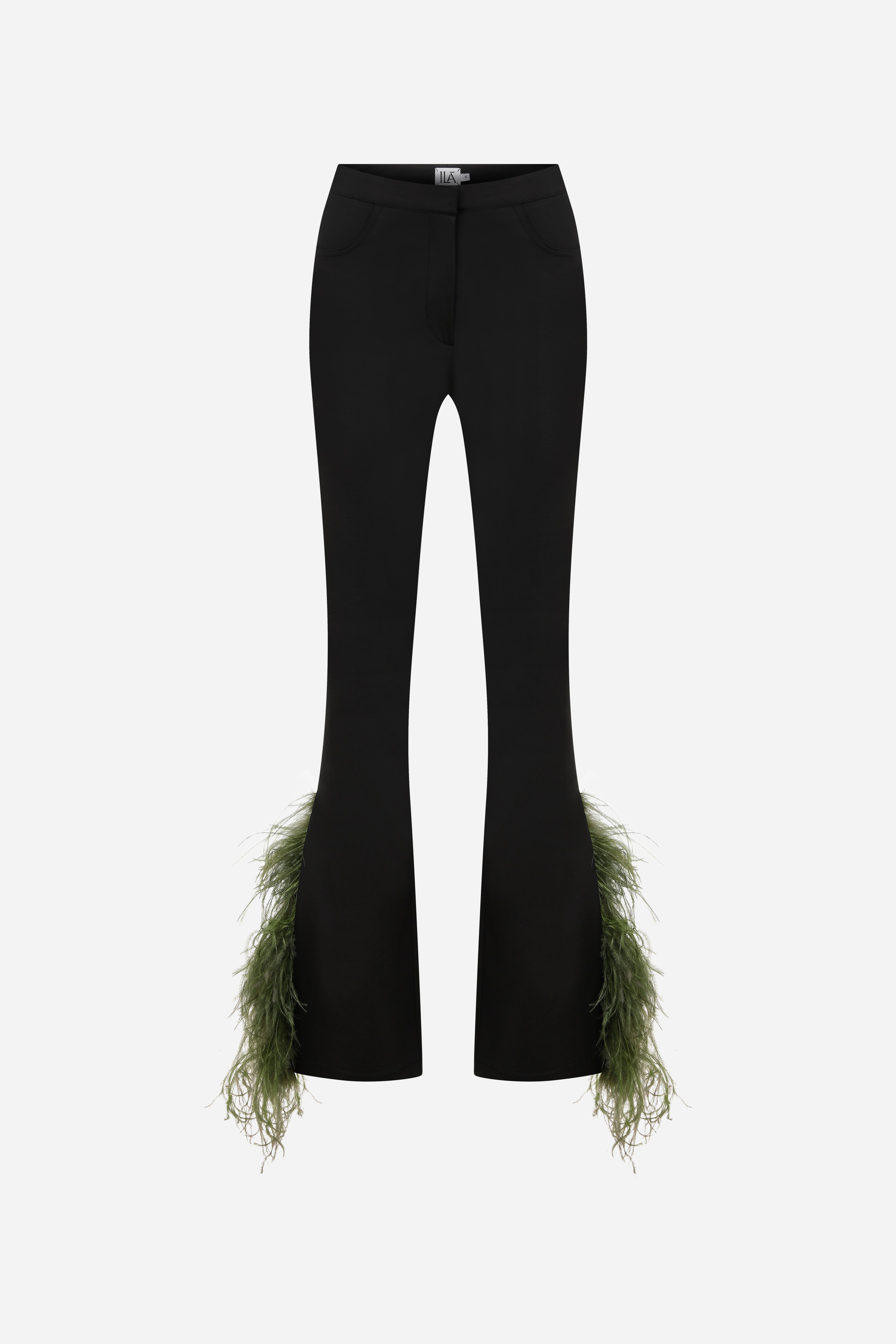 Ruth - Trousers With Split Hems And Vertical Feather Embellishment