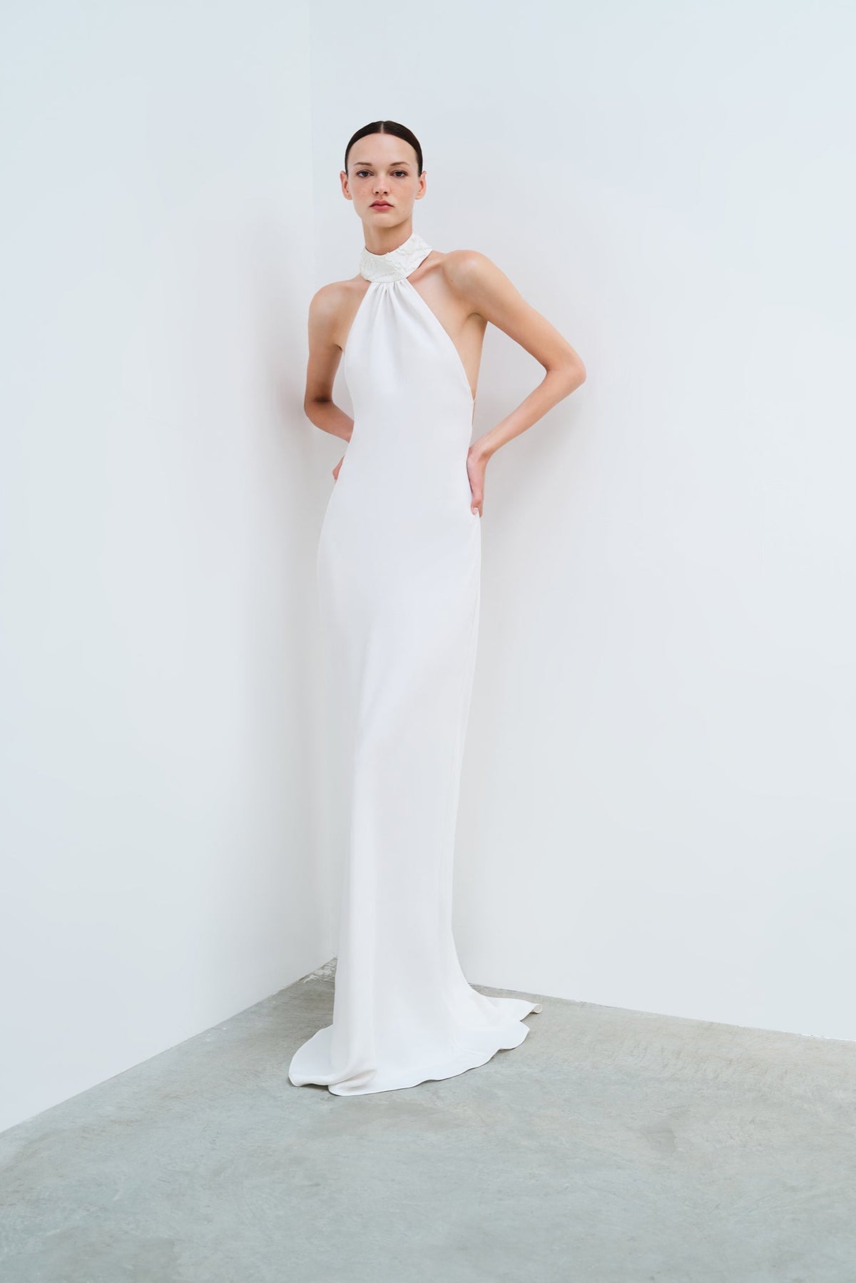 venus halter maxi dress Venus-Choker Detailed Backless Satin – ILA Official Style:62327B