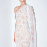 Maria - Hand-Embroidered One Shoulder Lace Gown