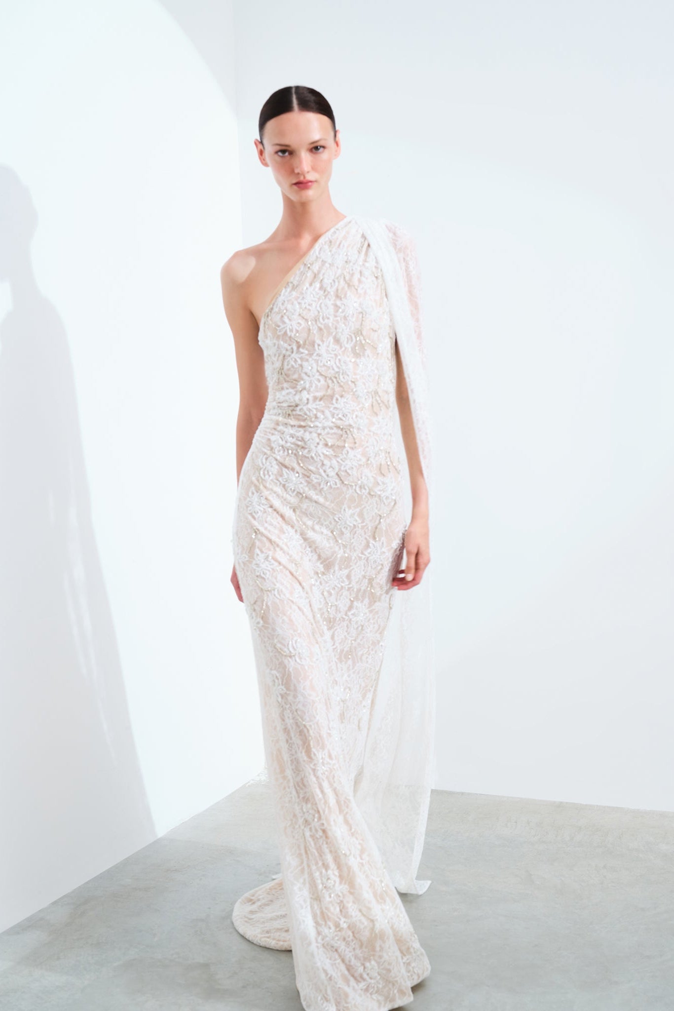 Maria-Hand-Embroidered One Shoulder Lace Gown – ILA Official
