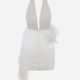 Flora - Deep V Neck Feather Embellished Mini Sequin Dress