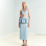 Katie - U Neck Satin Tank Top in Blue