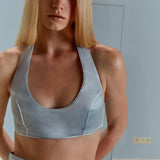 Katie - U Neck Satin Tank Top in Blue