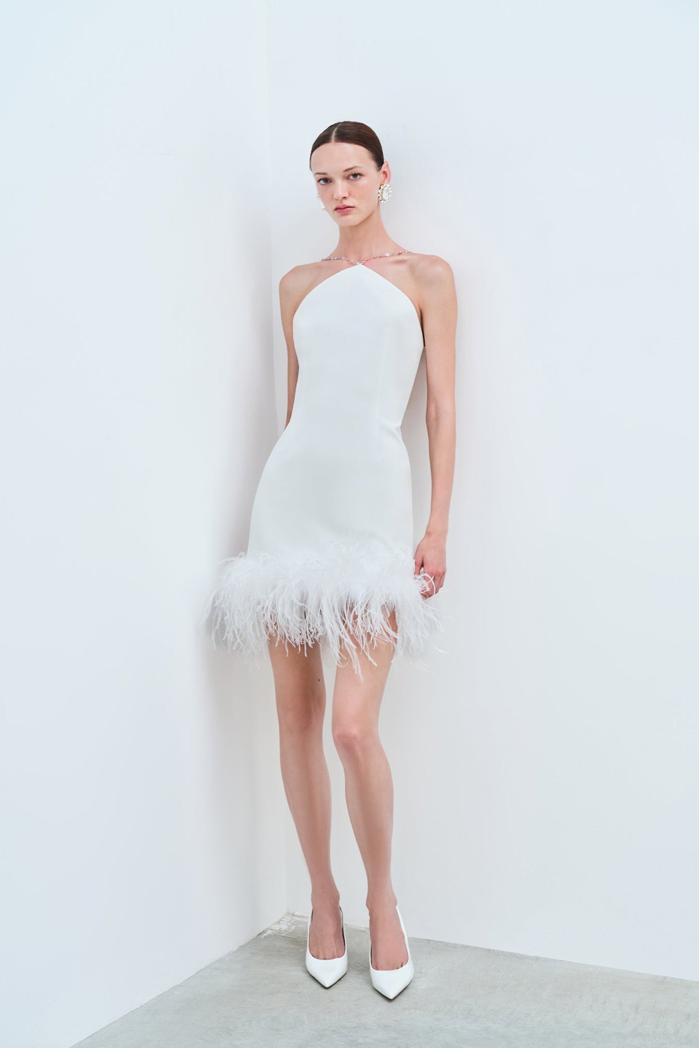Katy-Backless Ostrich Feather Trimmed Mini Dress – ILA Official
