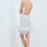 Katy - Backless Ostrich Feather Trimmed Mini Dress