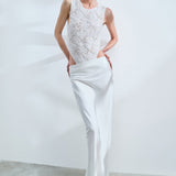 Nia - Backless Maxi Dress with Hand-Embroidered Lace Bodice