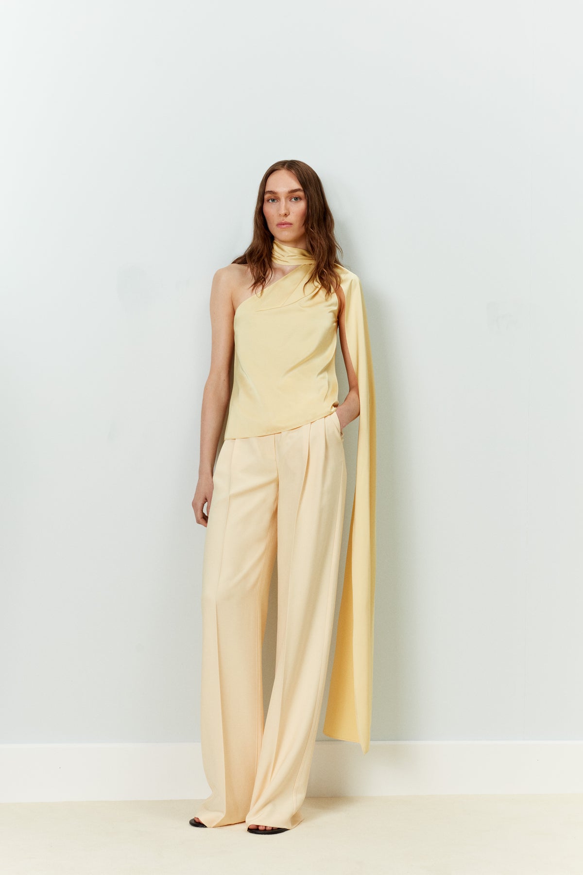 Lily-One Shoulder Satin Top With Scarf in Yellow – ILA Official