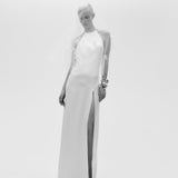 Luce - Backless Satin Dress With Front Slit in White